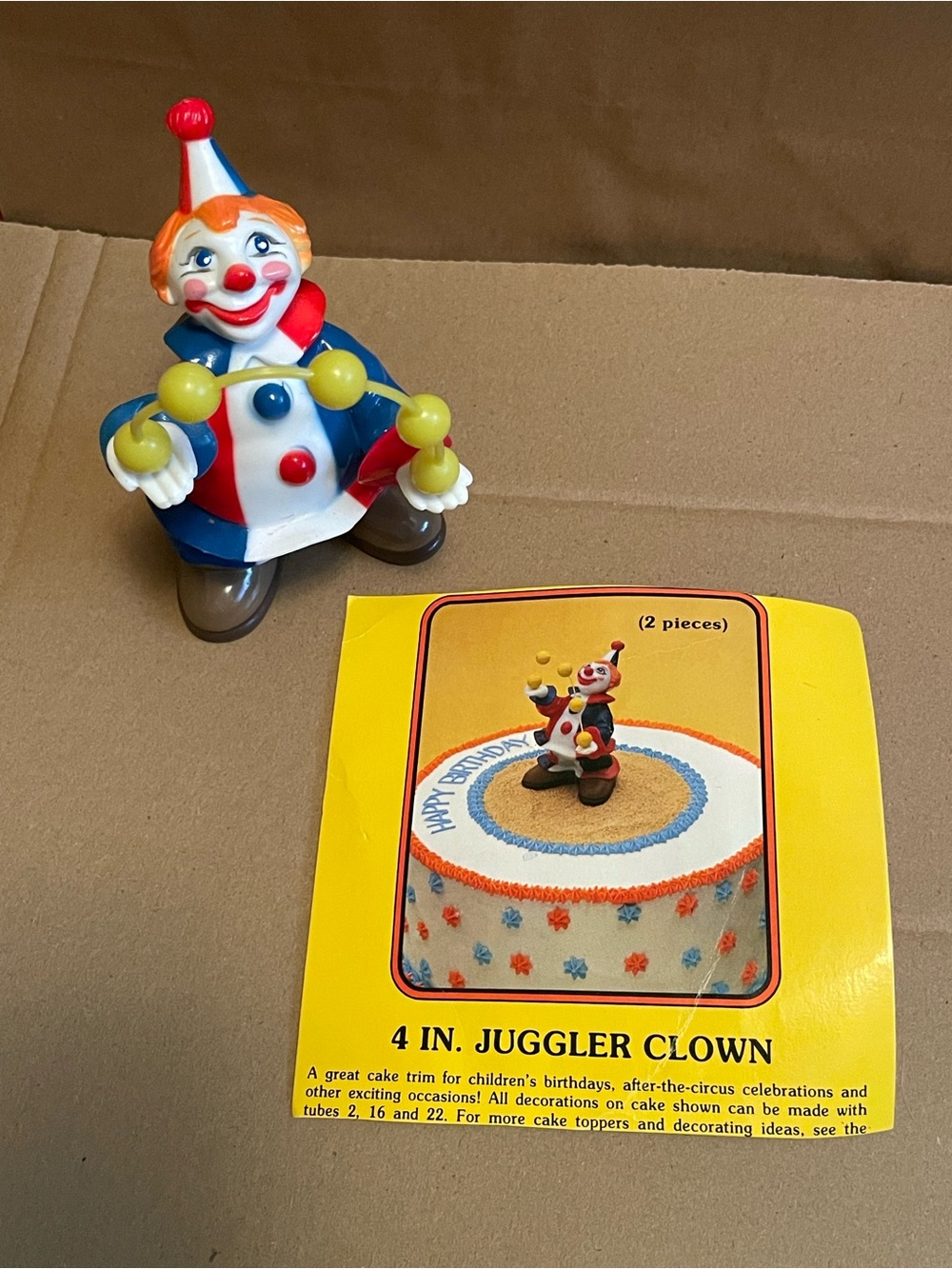 Vintage 1977 Wilton Celluliod Hard Plastice Juggler Clown Cake Topper with nsert